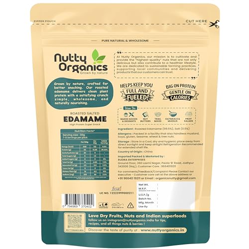 Image of Nutty Organics Roasted Edamame 200gm | High Protein Snack (46%) | No Added Oil | Rich in Fibre | Roasted Green Soybeans | Vegan & Gluten Free