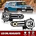 AJP Distributors LED DRL Halo Projector Headlights Headlamps Assembly Driver + Passenger Pair Set Compatible/Replacement For FJ Cruiser 2007 2008 2009 2010 2011 2012 2013 2014 07 08 09 10 11 12 13 14