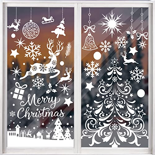 SULOLI Large Christmas Window Clings, Xmas Window Stickers Holiday Santa Claus Reindeer Snowflakes Decal Decorations Double Sided for Glass Windows