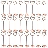 CSPRING Heart Shape Wire Metal Picture Display Table Number Holder Stand Clips Place Card Holders for Wedding Party Menu Name Desk, 24PCS (Rose Gold)