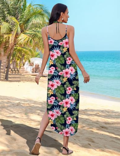 Image of Zeagoo Women's Casual Sundress Summer Maxi Sleeveless V Neck Split Boho Beach Dress Travel Vacation Dress with Pockets