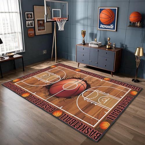 Tapete deportivo rectangular 91x152 cm con diseño de cancha de básquet miniatura 2