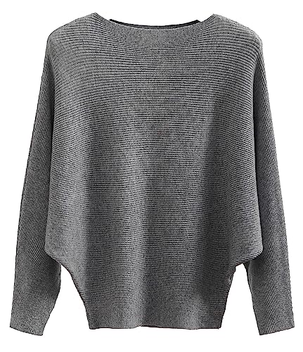 Image of FULIER Women Oversized Boat Neck Batwing Sleeves Dolman Knitted Sweaters Lightweight Pullovers Tops One Size