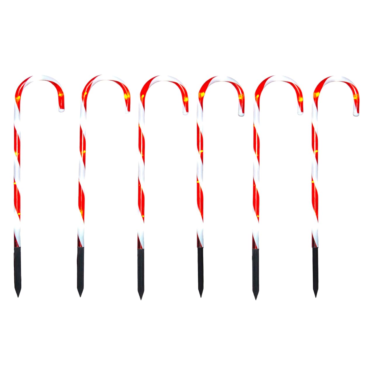 Mysmartbuy.com Red & White 6 X Battery Powered Christmas Candy Cane Led Stake Lights - Festive Xmas Lighting Decoration With Timer Function - Perfect For Pathways, Patios, Lawns, Borders, Each Measure H57 X W13 X D1cm