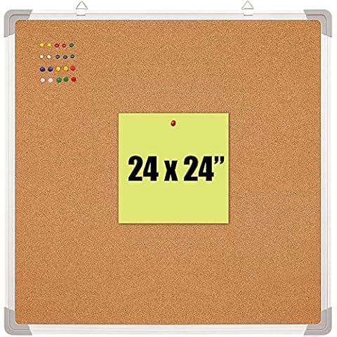 Cork Board Set - Bulletin Corkboard 24 x 24 inch Framed with 10 Thumb Tacks - Wall Hanging Message Memo Pin Tackboard Organizer for Home, Office, Desk and Cubicle (Cork 24x24") Cover