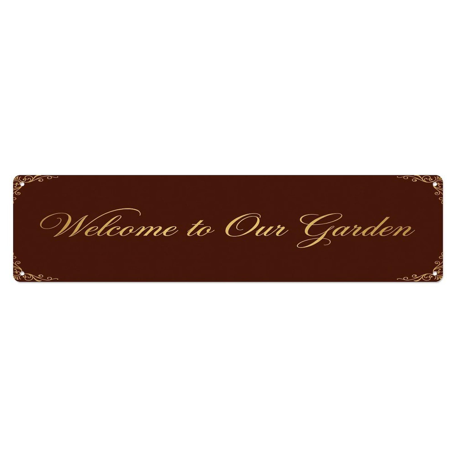 Vintage Welcome to Our Garden Mahogany Metal Tin Sign