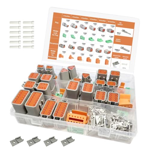 ZHSIXMO 204PCS Deutsch Connector Kit DT 2 3 4 6 8 12 Pin Connectors IP67 Waterproof Electrical Wire Connectors Plug with 70 Pairs Size 16 Stamped Contacts for Car Truck Boat Motor (2SETS 204PCS)