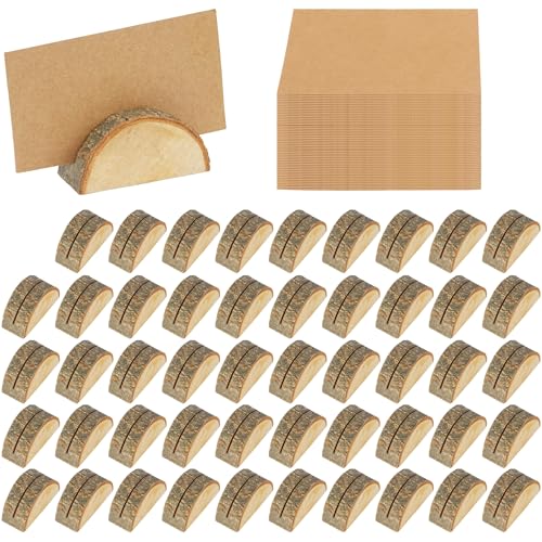 BELLE VOUS Lot de 2x50 Porte-Carte et Cartes en Bois - Supports en Bois Rustiques pour Numéros de Table - Cartes de Nom et de Place - Idéal pour Table...