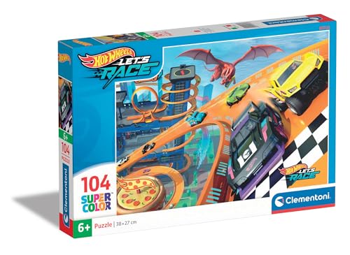 Clementoni Hot Wheels Kinder Puzzle 104 Teile - Hot Wheels Puzzle 37,9 x 26,9 cm cm für Kinder ab 6 Jahre - Geschicklichkeitsspiel von Clementoni 25760