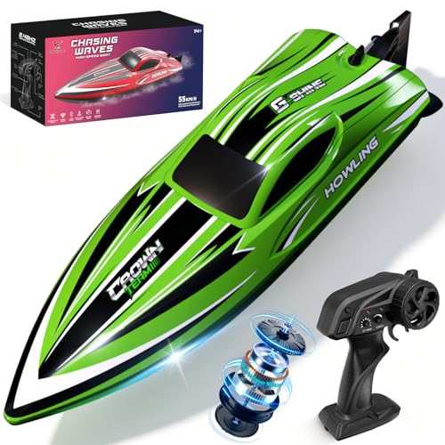 Ferngesteuertes Boot 55KM/H RC Boot ferngesteuert mit 3S-Batterie Bürstenloses LEDs Selbstaufrichtung 2 4 GHz speedboot ferngesteuert Motorboot ferngesteuert Kinder & Erwachsene ab 6 8 Jahre