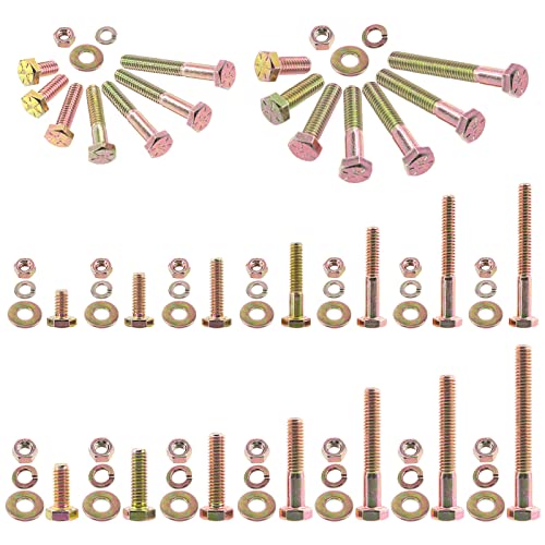 Image of Swpeet 100Pcs 1 /4 inch-20 x 2 Grade 8 USS Yellow Color Zinc Finish Carbon Steel Nut Bolts and Flat Washers with Spring Lock Wshers Assortment Kit, Coarse Thread Hex Head Cap Screws Bolt