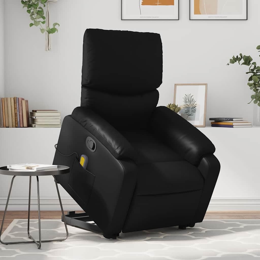 Fauteuil rehausseur inclinable avec massage à 6 points, fonction de levage électrique et dossier réglable, cadre stable en bois et métal, revêtement