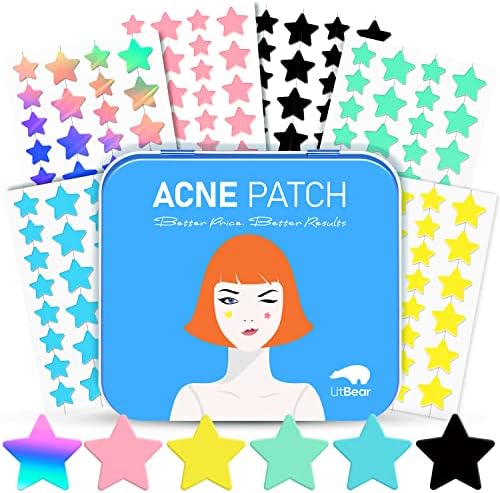 LitBear Star Pimple Patches, 6 Colors 168 Dots Acne Pimple Patch with Case & Tea Tree Oil, Hydrocolloid Acne Patches for Face Cute Zit Patches Pimple Stickers Acne Dots