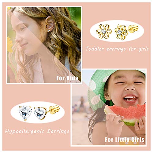 Udalyn 6 Pairs Hypoallergenic Screwback Earrings Tiny Pearl Ball Heart Butterfly Flower Cz Stud Earrings Set Stainless Steel Stud Earrings For Women 18G-20G #TOP2