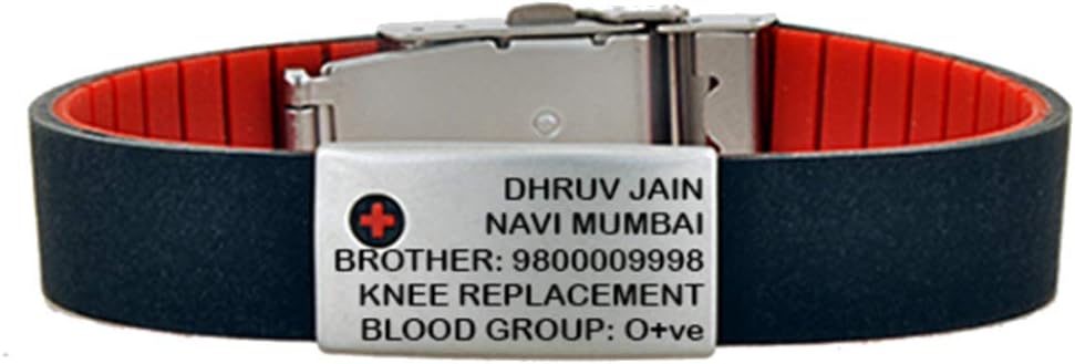 Your Road Medical Bracelet - Red Duo ID Alert Wristband With Engraving - Silicon Strap Identification for Athletes, Travellers and Cyclists (Red)