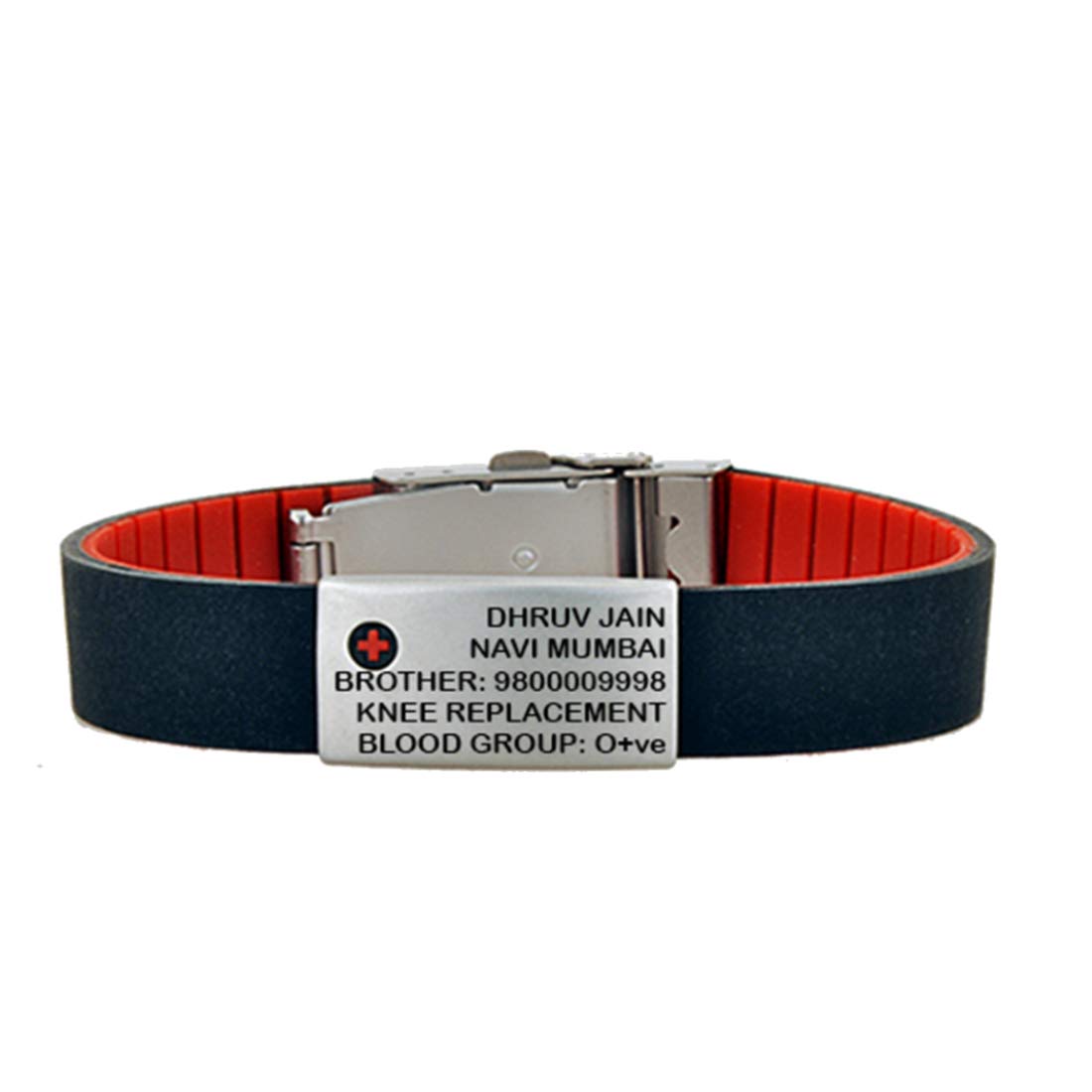Your Road Medical Bracelet - Red Duo ID Alert Wristband With Engraving - Silicon Strap Identification for Athletes, Travellers and Cyclists (Red)