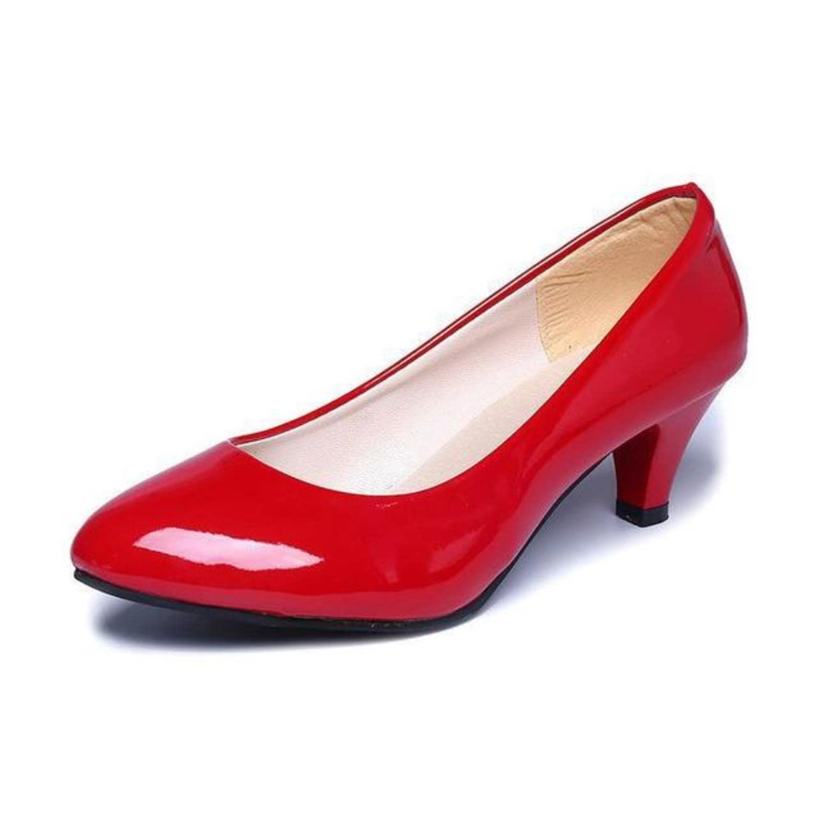 Ecoodisk Women's Red Patent Leather Low Heels Shoes Professional Shoes Shallow Mouth Work Shoes Elegant Office Shoes