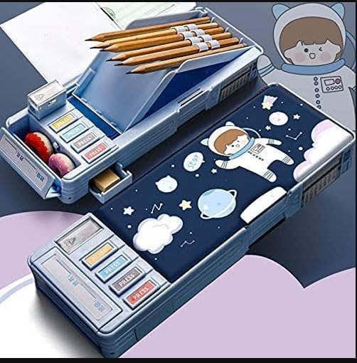 Image of Plastic Magnetic Space Compass Box Multifunctional Pencil Box for Kids Magnetic Compass Space Theme Return Gifts for Boys & Girls(Accessories Not Included), Navy Blue
