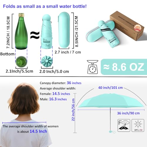 Image of BAODINI Travel Mini Umbrella for Purse with Case-Small Compact UV Umbrella Protection Sun-Lightweight Tiny Pocket Umbrella with Case for Women, Girls