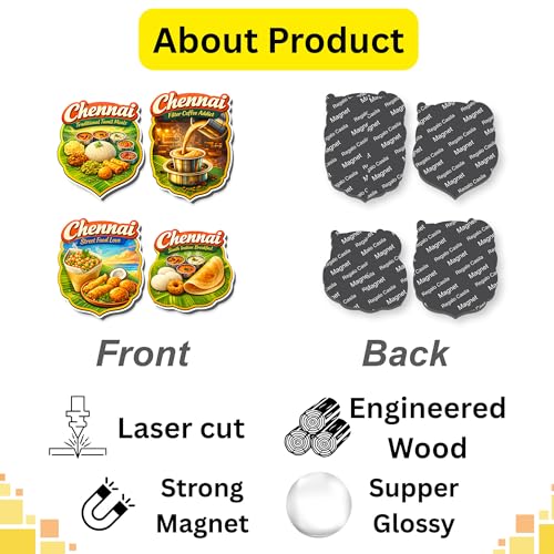 Image of Regalo Casila Chennai Food Tourism Souvenir Wooden Fridge Magnet Set of 4 Traditional Tamil Meals Filter Coffee Street Food South Indian Breakfast Refrigerator Magnets