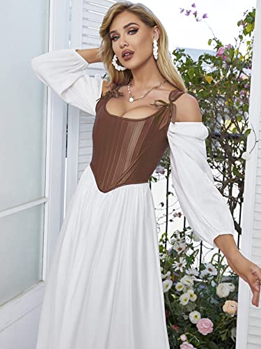 Image of Dreay Womens Vintage Asymmetrical Hem Overbust Corset Tie Front Lace-up Back Bustier Shapewear Top