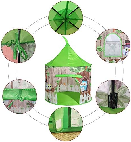 SOKA Owl Play Tent Portable Foldable Green Pop Up Play Teepee Indoor or Outdoor Garden Playhouse Tent Carry Bag for Children Boys Girls Toddler