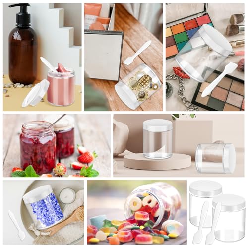 MotBach 2 Pack 8oz Glass Jars with Lids, Round Glass Jars with Spatulas, Inner Liners and White Lids, Empty Cosmetic Containers Travel Toiletries Container for Lotion, Cream, Makeup, Cosmetic, Slime