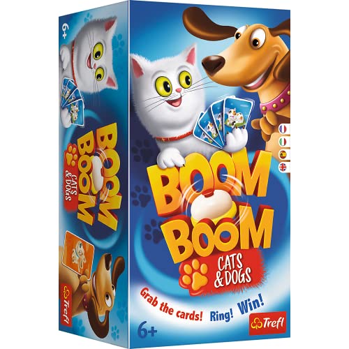 Trefl - Boom Boom: Jogo familiar e social com campainha para adultos e crianças a partir de 6 anos - tema de gatinhos e cães