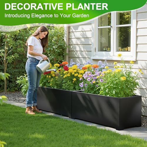 32" Metal Large Rectangular Planter - Black Long Planter Box with Legs by Gabviem - Used condition - Image 7