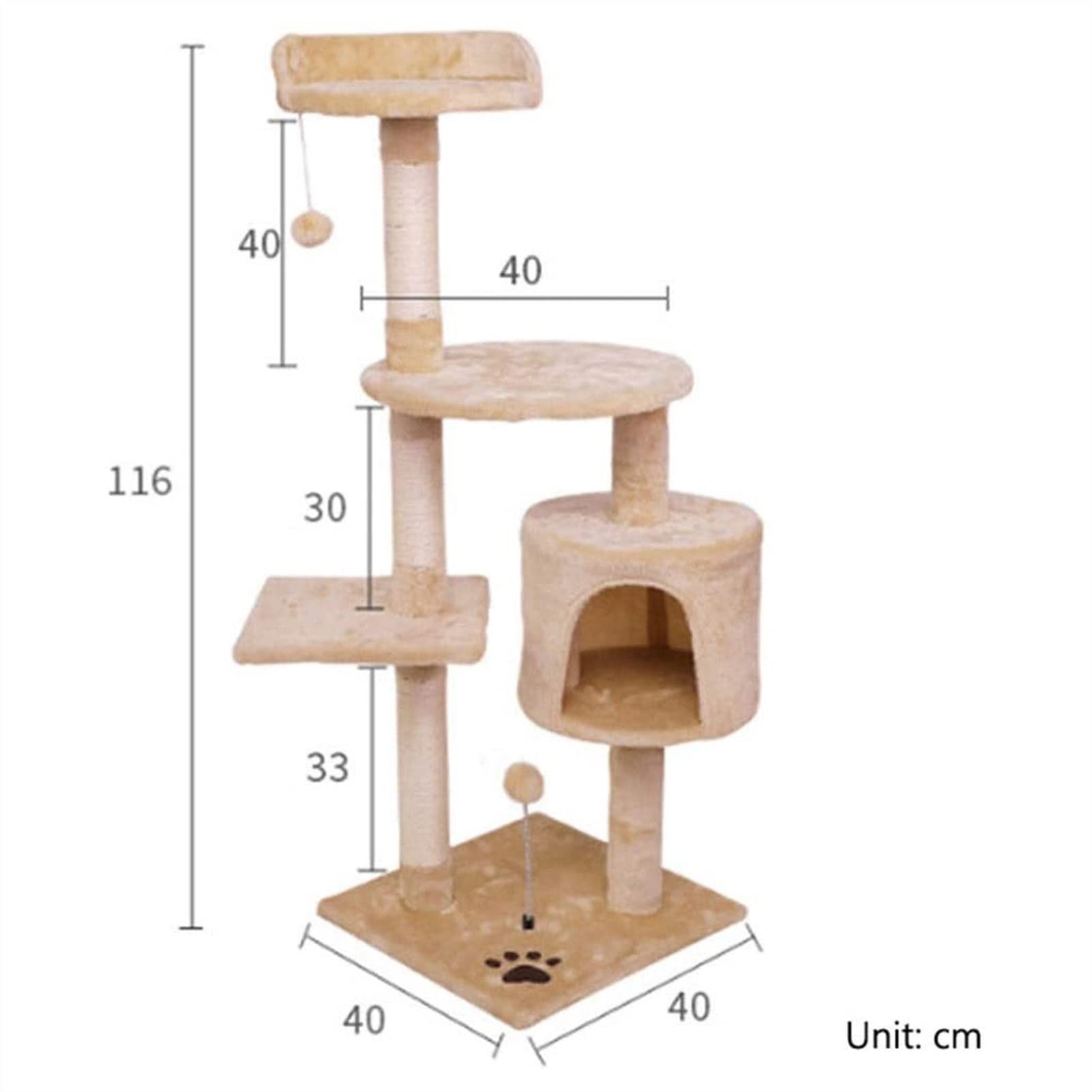 Drzewo dla kota Luksusowa wieża dla kota 116 CM z drapakami pokrytymi sizalem z zwisającymi kulkami Zabawka Wieża dla kota Meble Zabawa Dom do zabawy Produkty do stylu życia zwierząt