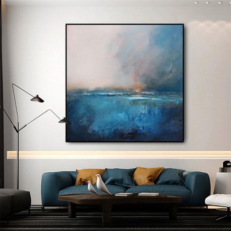 Décoration murale moderne tableau mer brumeuse toile 90 cm