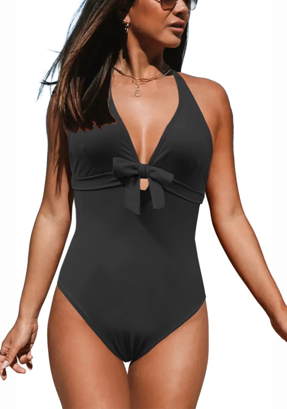 JFAN Trajes de Baño Vintage con Lazo en V Bañadores Mujer de Una Pieza Bañador Mujer Reductor Barriga