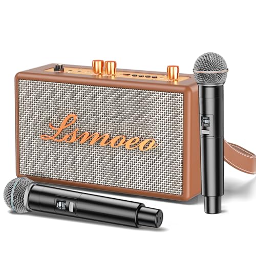 Image of Karaoke Machine for Adults,2 Wireless Microphones for Karaoke Speaker, Portable Microphone and Speaker Support Four-Channel Microphone Expansion for Home Part,Car,Indoor /Vintage Gifts-Brown