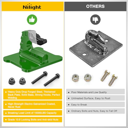 Image of Nilight 2PCS Tractor Bucket Grab Hook 3 /8'' Heavy Duty Drop Forged Steel Bolt On Zinc-Coated Cast Tow Max 15000 LBS Green