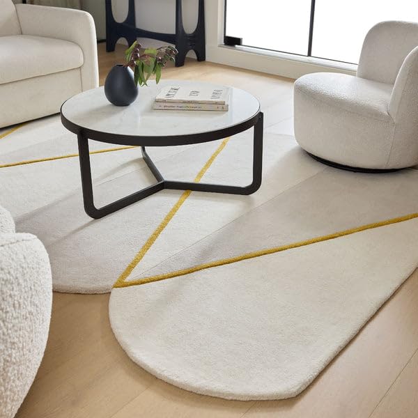 Image of Hand-Tufted Wool Carpet for Living Room 4x6 feet Cream Yellow Anti-Skid High Pile Thick Carpet & Rugs for Bedroom & Hall