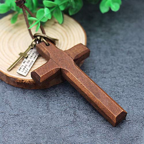 LNKRE JEWELRY Cross Necklace for Men with Leather Chain Vintage Look Wood Necklace3