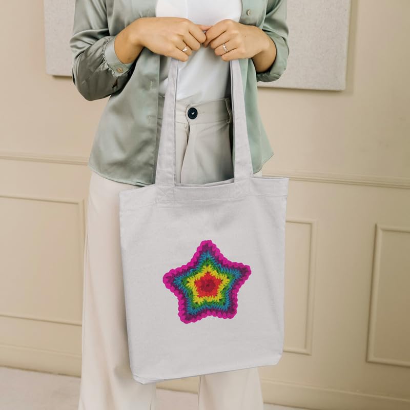 Image of Roundsun Handmade Cotton Canvas Vertical Tote Bag With Main Zipper Closure & Inner Pocket Long Handles Cross Stitching|300 GSM Cloth|Shopping /Grocery Multi-Purpose Bag