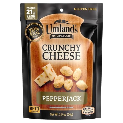 Umland’s Crunchy Cheese – PepperJack (1.9 oz Bag) | 100% Real Wisconsin Cheese, Keto, Zero-Carb, High-Protein, Gluten-Free, Shelf-Stable Snack