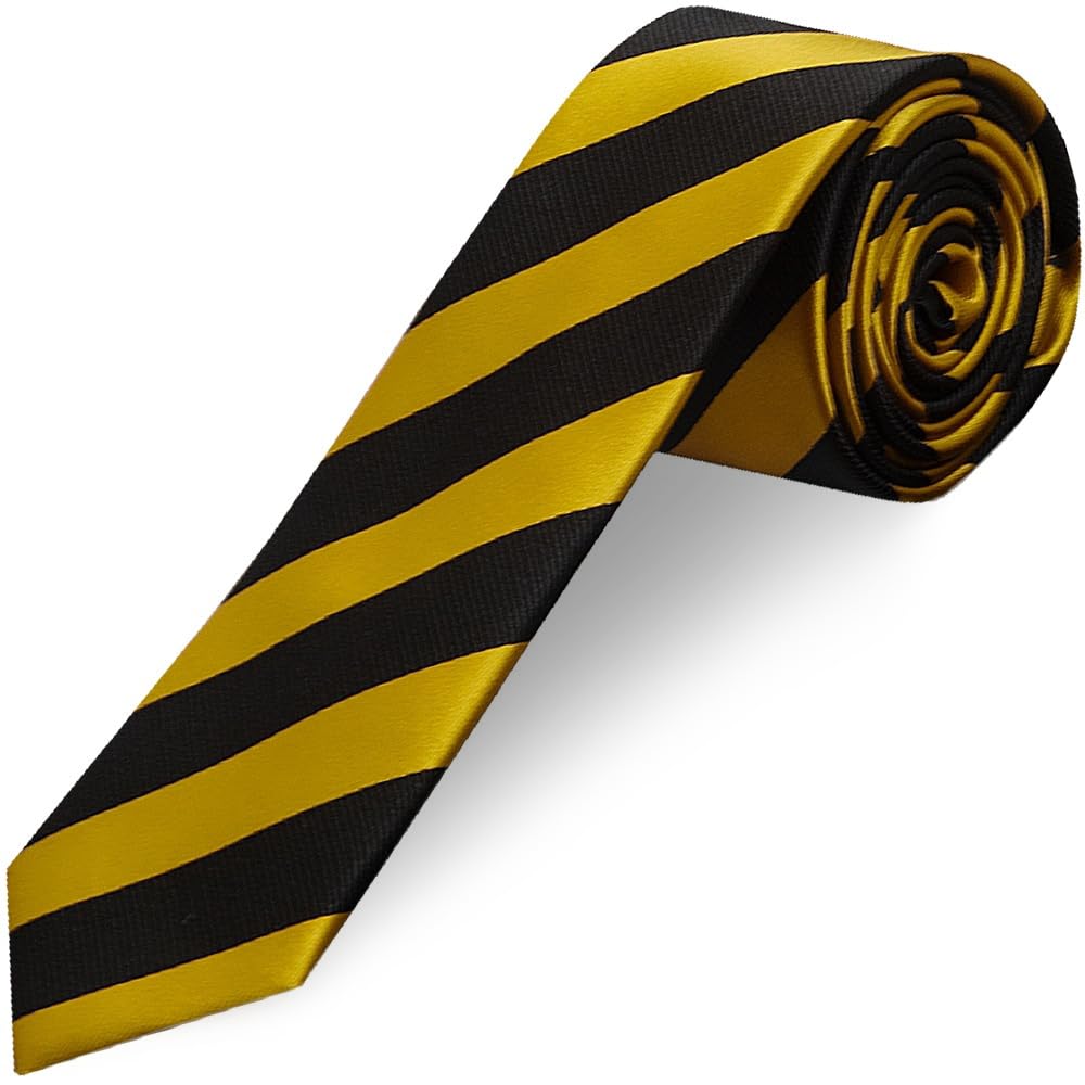 Ties R Us Men's Gold Black And Striped Skinny Tie