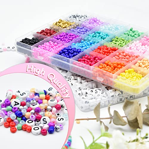 Jojaneas 6000Pcs+ 4Mm Seed Beads For Jewelry Making, 1200 Pcs Letter Beads Friendship Bracelet Kit, Glass Seed Beads Bracelets Making Kit With Elastic String - Crafts For Girls Birthday Gifts #TOP5