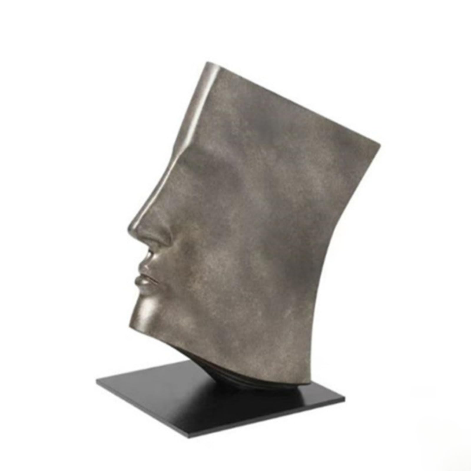 Scultura Decorativa Scultura Statua Moderna con Profilo Umano in Forma Rettangolare E Base Nera Stabile in Metallo Adatta per Librerie Scrivanie Consolle Vetrine Studi Casa, Piccolo