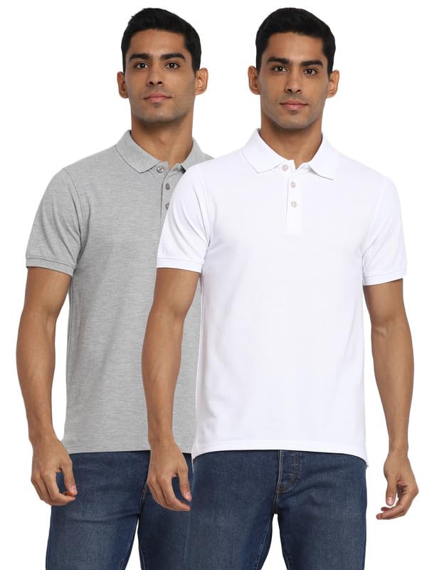 Aventura Outfitters Polo Collar T-Shirt Combo Pack of 2 for Men (AV1-XL_Grey Melange & White)