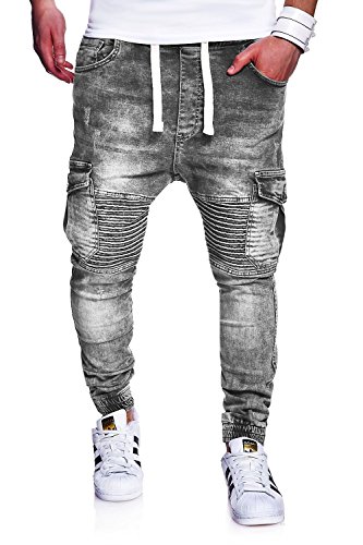 MT Styles Biker Jogging-Jeans Pantalon Homme RJ-2271 [Gris, W32]