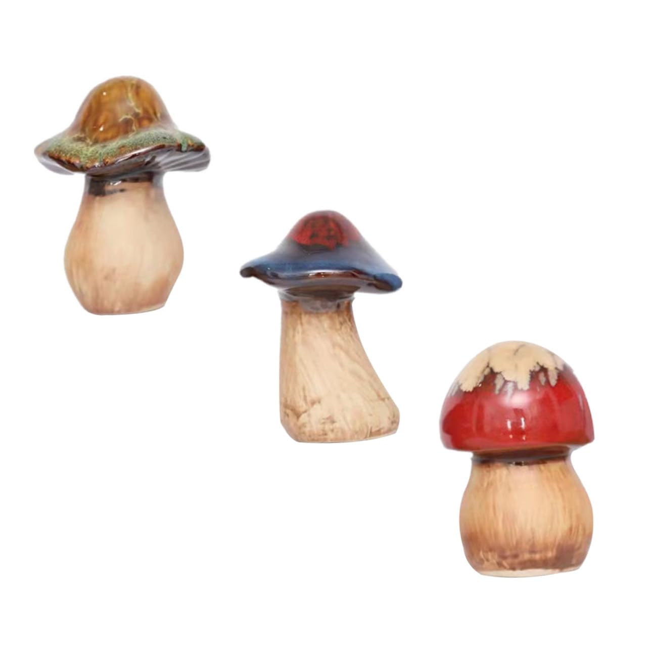 Gatuida Set 3 Pezzi Decorazione da Giardino in Ceramica a Forma di Fungo, Statue da Esterno per Balcone e Patio, Ornamenti Resistenti per Casa, Ufficio e Giardino