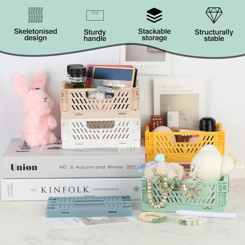 XIEJ 6 Stück Klappbox Klein, Mehrfarbig Mini Klappkiste, Kunststoff Klappboxen Faltbar Stabil, Tragbare Klappkorb, 15 x 10 x 5,8cm Aufbewahrungskiste für Zuhause, Klassenzimmer, Büro