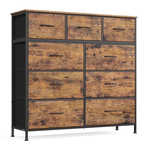 Image of SONGMICS BELLAH Collection - Dresser for Bedroom, Chest of Drawers, Storage Organizer Unit, Closet, Entryway, Steel, 9 Drawers, Industrial, Rustic Brown and Ink Black ULGS324B02S