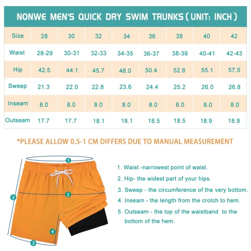 Nonwe Men's Swim Trunks Slim Fit Beach Holiday 8 Inch Swim Shorts With Boxer Brief Liner Orange 38 #TOP6