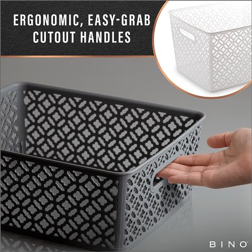 BINO l Plastic Storage Baskets, Large - White | THE BLOSSOM COLLECTION l Multi-Use Organizer Bin l Built-in Handles l Plastic Woven Basket for Organizing l Pantry & Home Organizing Basket - Image 4