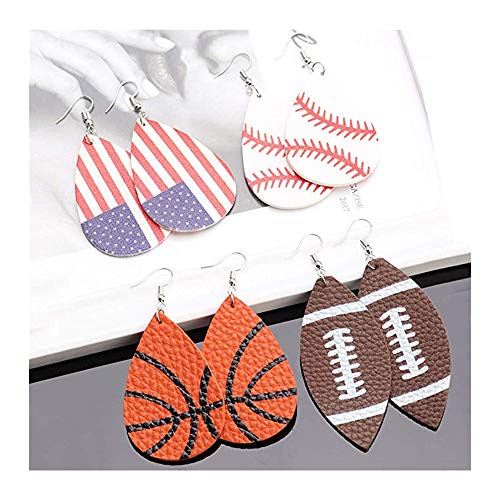 Wremily 8 Pairs Teardrop Leather Baseball Earrings For Sport Lover Usa Flag Statement Leaf Leather Dangle Earring Set For Women Girls Lightweight #TOP6