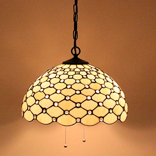 Image of WERFACTORY Tiffany Pendant Light Fixture Stained Glass 16 Inch Hanging Lamp